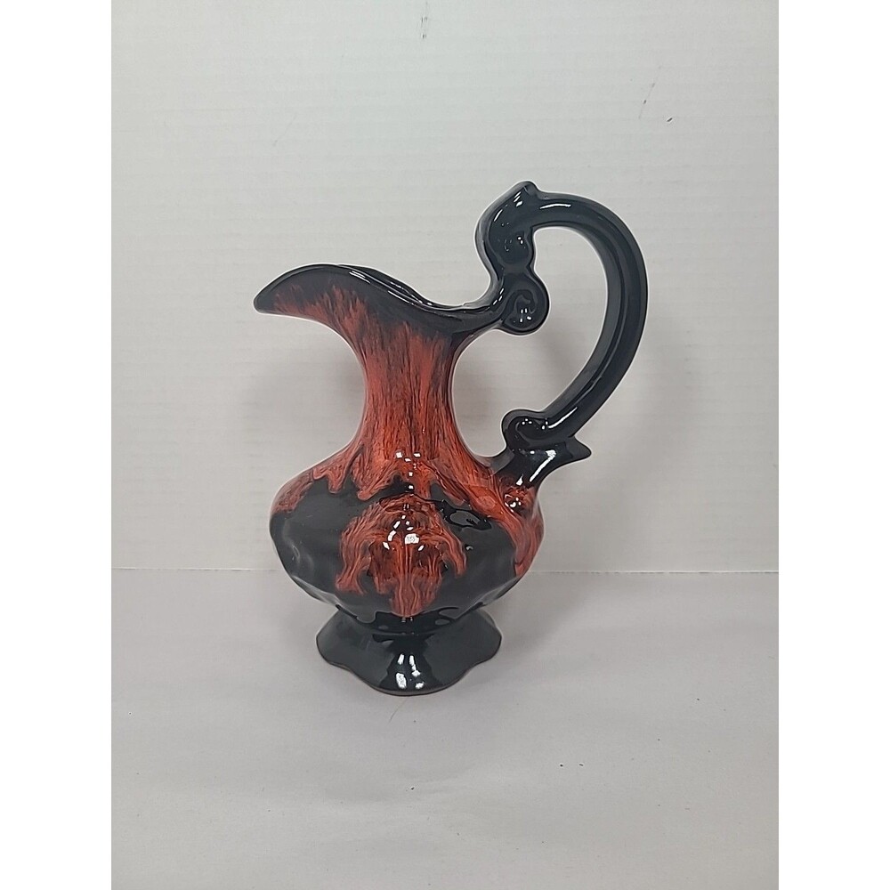 VTG Canadian Pottery Evangeline Pitcher Jug Drip Glaze Orange Brown Black MCM